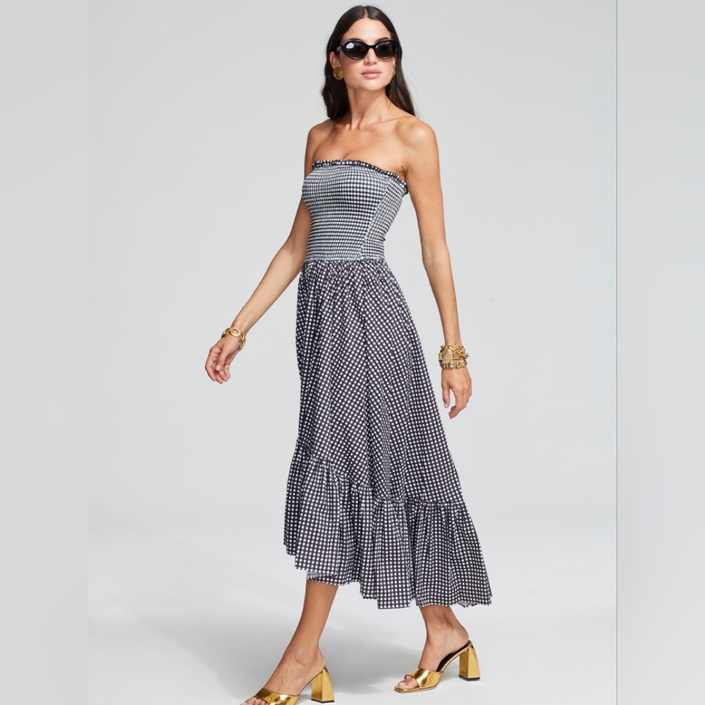 Caroline Constas  GINGHAM  Strapless Dress